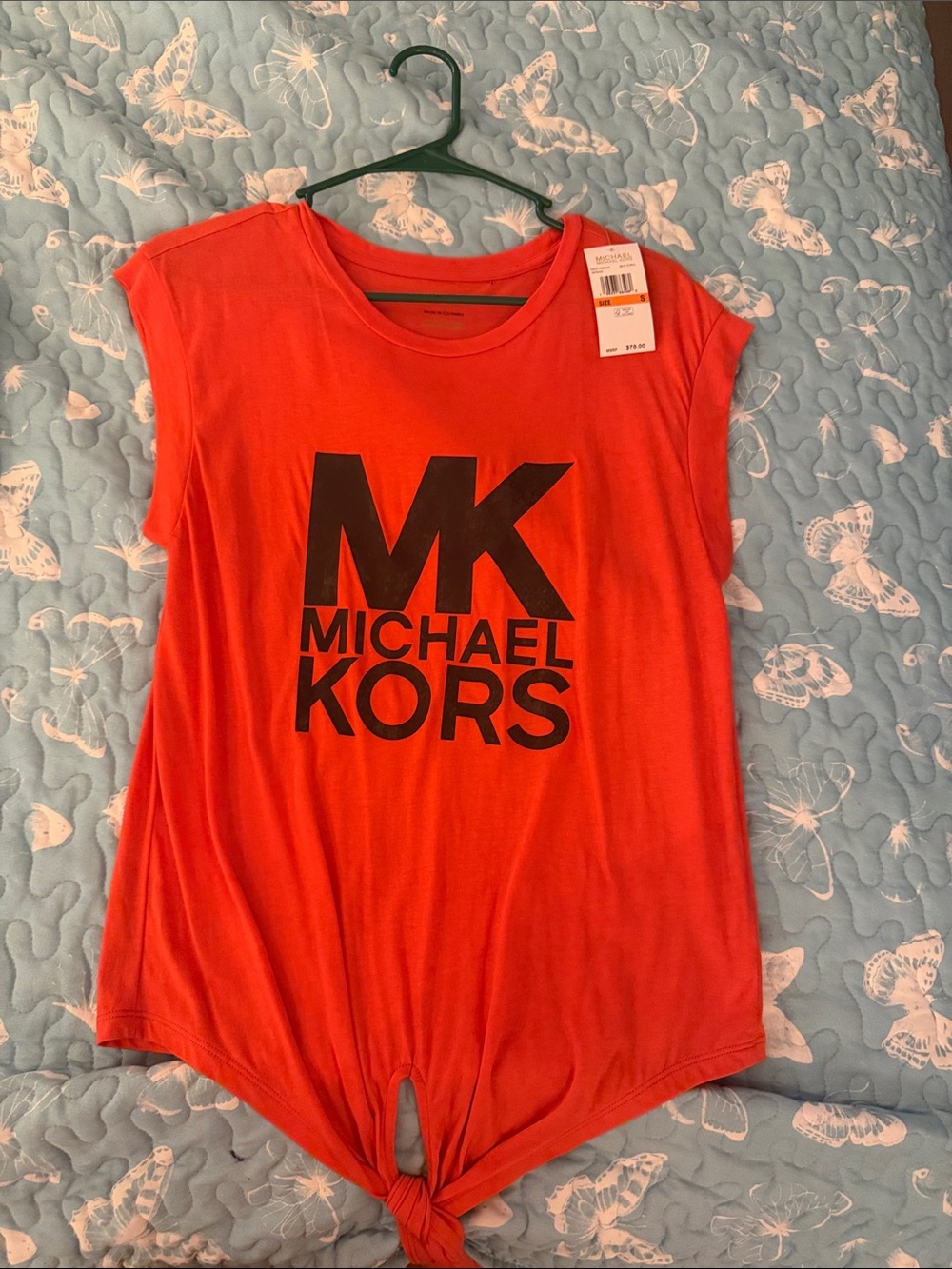 Michael Kors Red Logo Tie-Front Tank Top